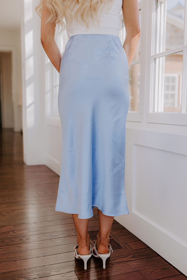 Impressions The Adeline High Waist Satin Midi Skirt In Sky Blue