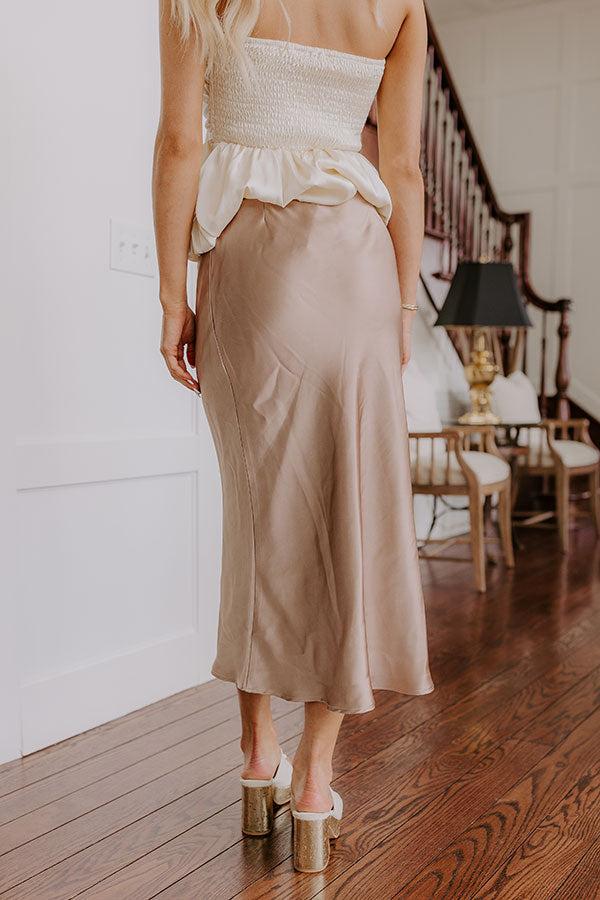 Impressions The Adeline High Waist Satin Midi Skirt In Taupe