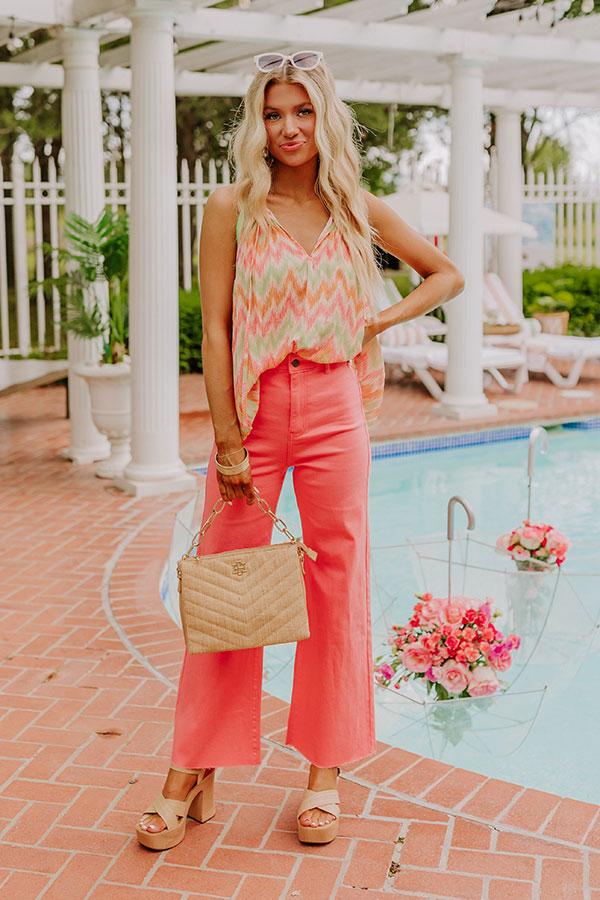 Impressions The Adriana High Waist Wide Leg Jean In Coral Pink