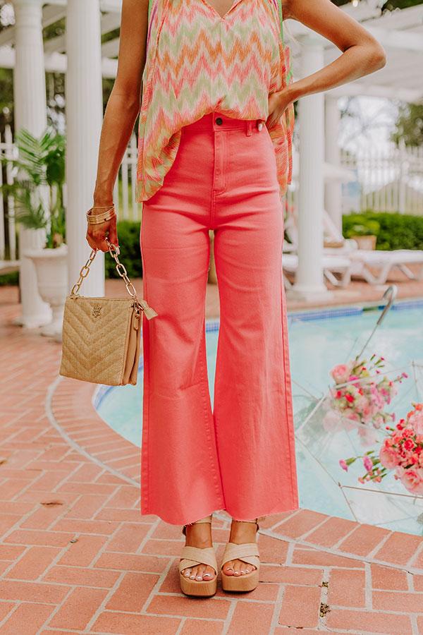 Impressions The Adriana High Waist Wide Leg Jean in Coral Pink