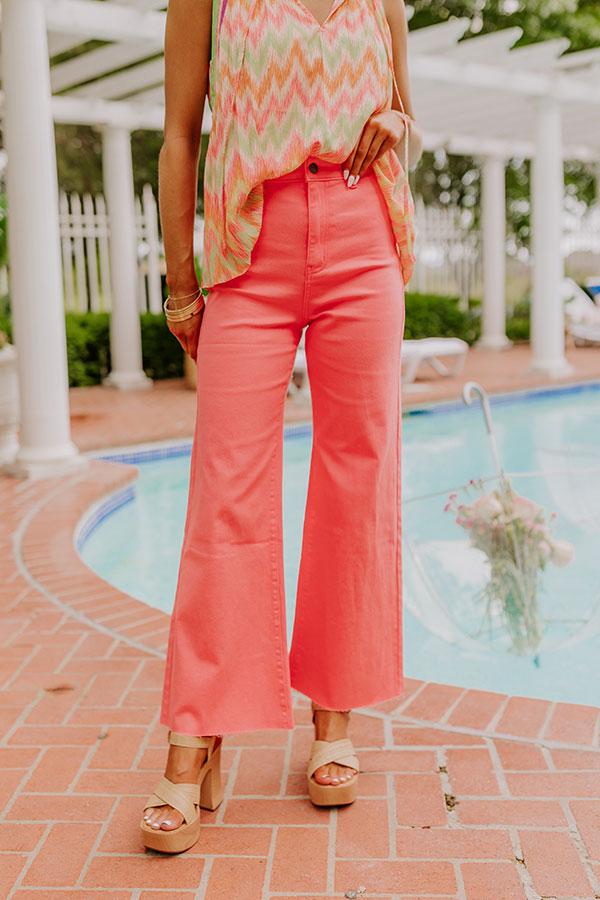 Impressions The Adriana High Waist Wide Leg Jean In Coral Pink