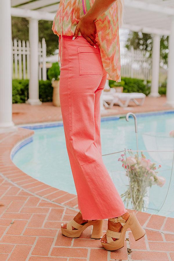 Impressions The Adriana High Waist Wide Leg Jean In Coral Pink