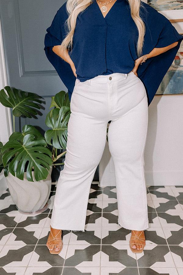 Impressions The Adriana High Waist Wide Leg Jean In Ivory Curves