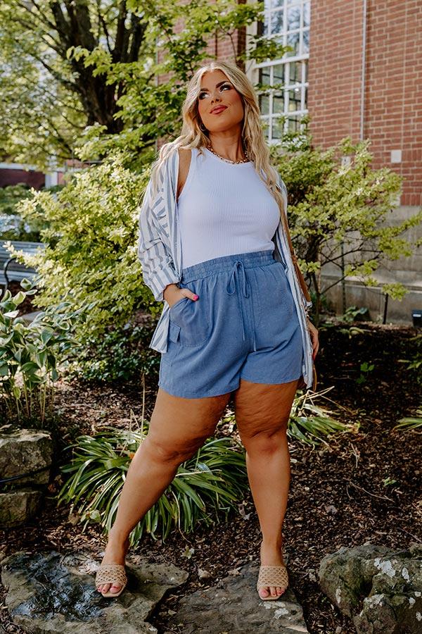 Impressions The Aleena High Waist Shorts In Airy Blue Curves