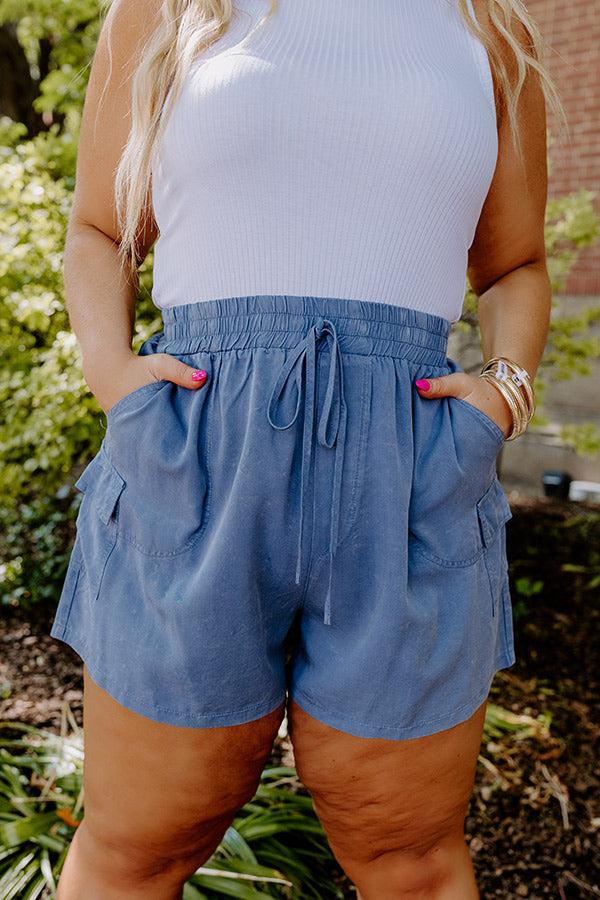 Impressions The Aleena High Waist Shorts In Airy Blue Curves