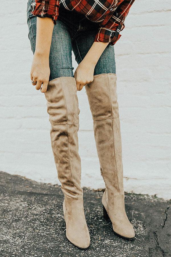 Impressions The Aspen Thigh High Lace Up Boot In Taupe