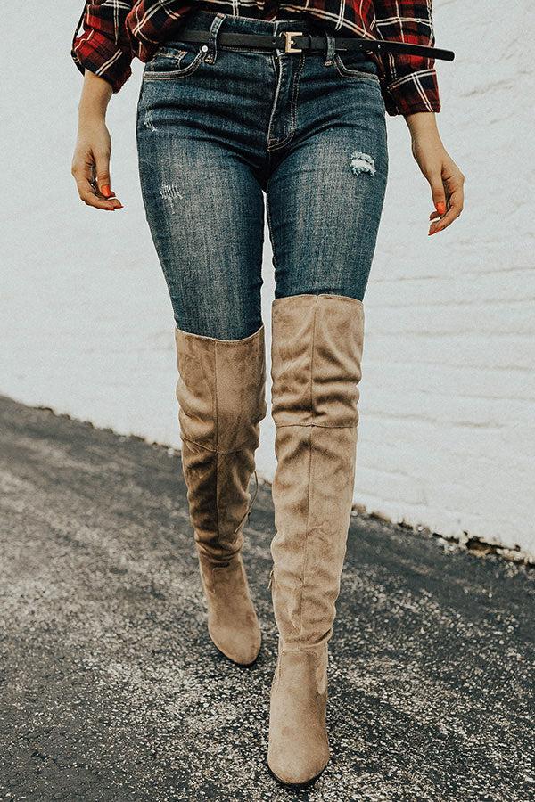 Impressions The Aspen Thigh High Lace Up Boot in Taupe