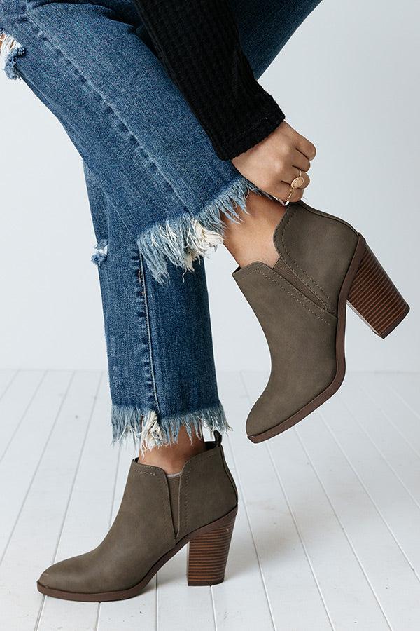 Impressions The Astra Faux Leather Bootie In Dark Martini Olive