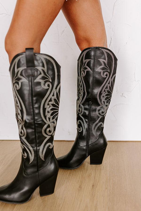 Impressions The Astrid Faux Leather Knee High Cowboy Boot In Black