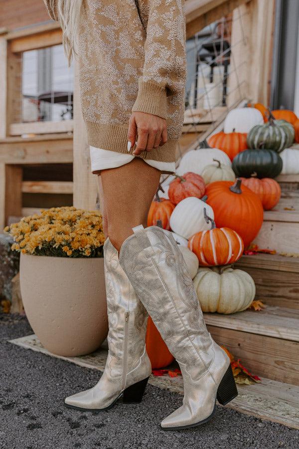 Impressions The Astrid Metallic Knee High Cowboy Boot In Gold