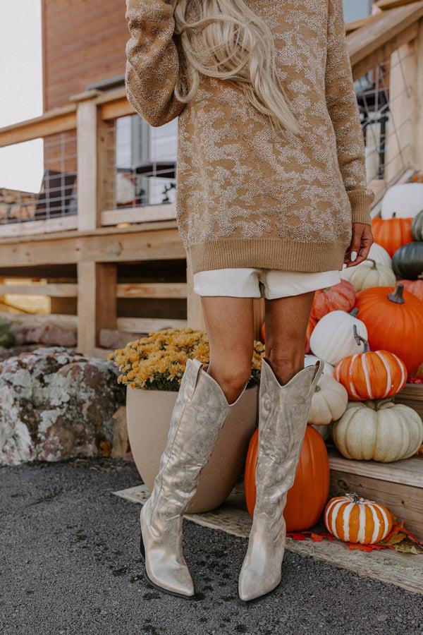 Impressions The Astrid Metallic Knee High Cowboy Boot In Gold