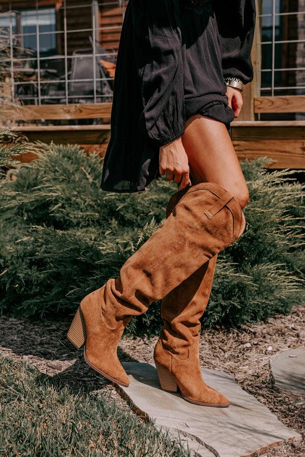 Impressions The Ava Faux Suede Thigh High Boot In Brown