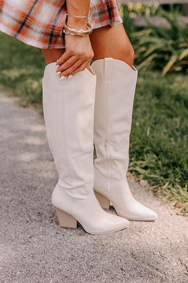 Impressions The Barcelona Faux Leather Knee High Boot In Cream