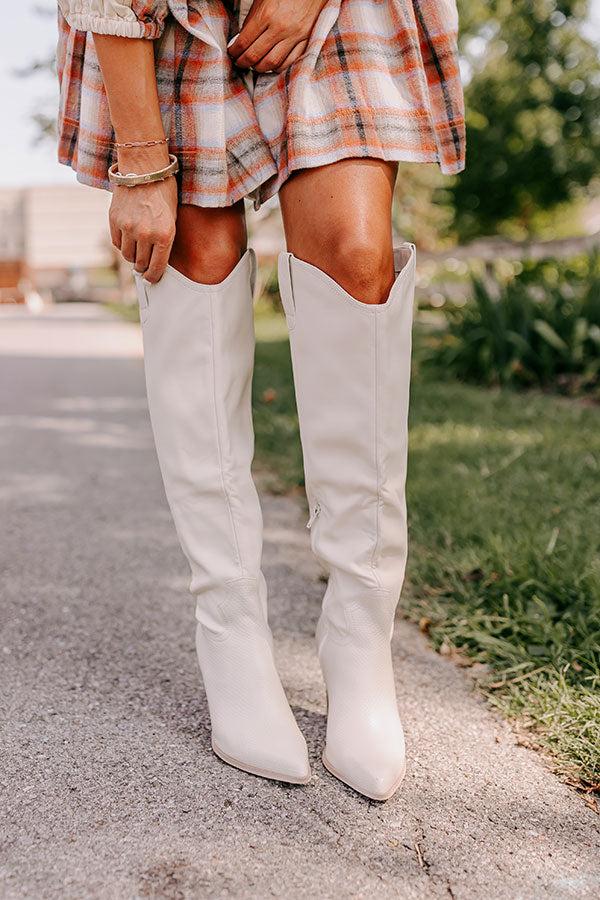 Impressions The Barcelona Faux Leather Knee High Boot In Cream