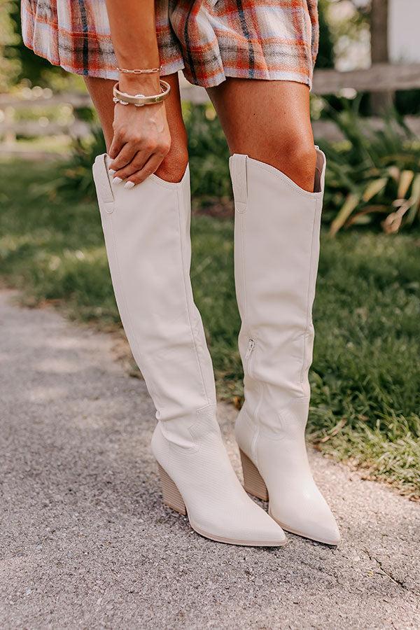 Impressions The Barcelona Faux Leather Knee High Boot In Cream