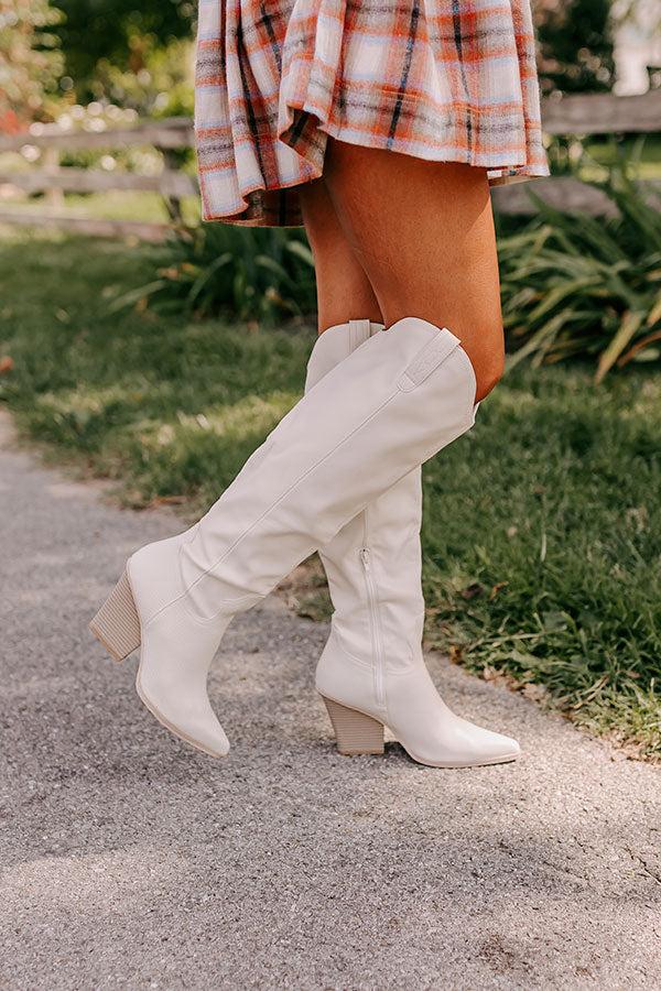 Impressions The Barcelona Faux Leather Knee High Boot in Cream