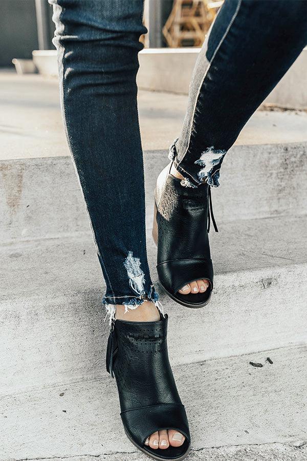 Impressions The Baylor Faux Leather Peep Toe Bootie In Black