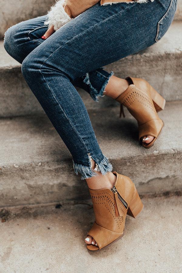 Impressions The Baylor Faux Leather Peep Toe Bootie In Khaki