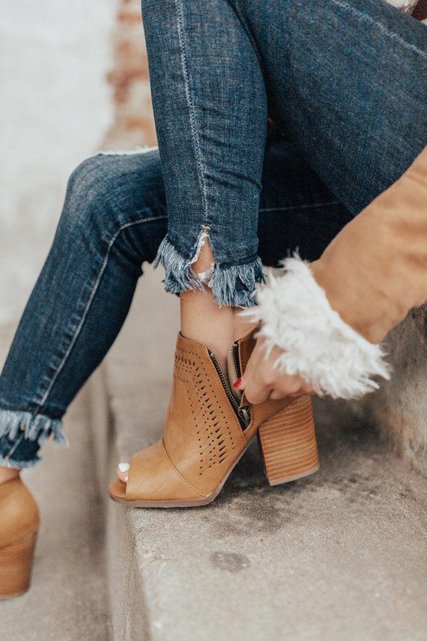 Impressions The Baylor Faux Leather Peep Toe Bootie In Khaki