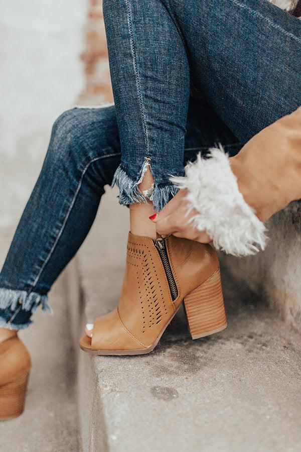 Impressions The Baylor Faux Leather Peep Toe Bootie In Khaki