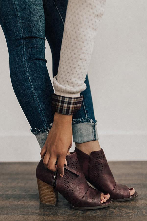 Impressions The Baylor Faux Leather Peep Toe Bootie In Windsor Wine