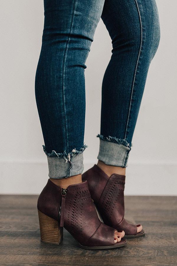 Impressions The Baylor Faux Leather Peep Toe Bootie In Windsor Wine