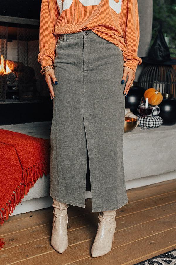 Impressions The Bristol High Waist Denim Skirt In Army Green