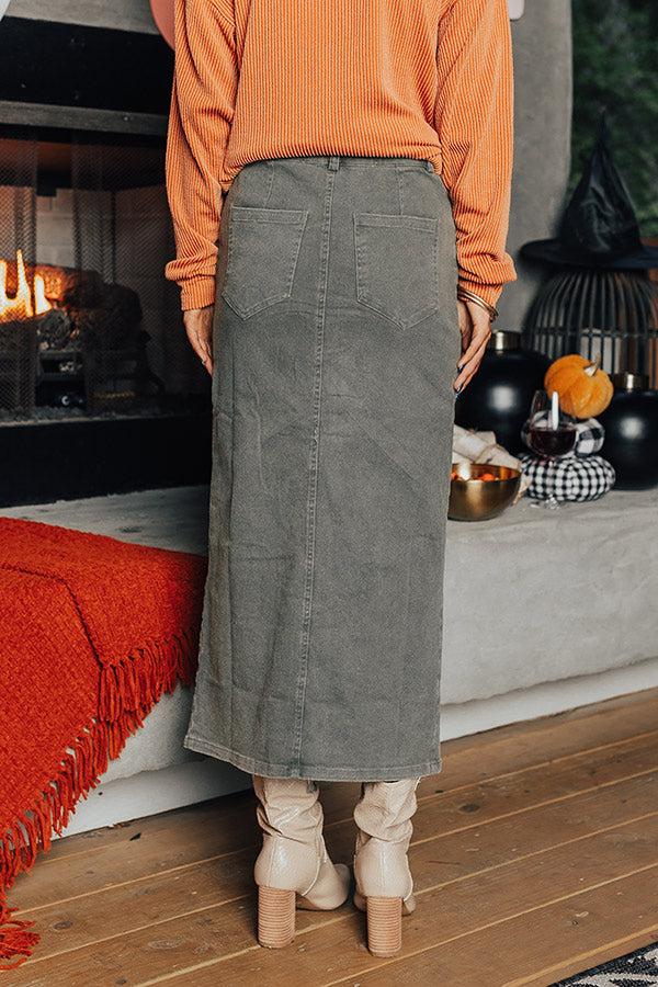 Impressions The Bristol High Waist Denim Skirt In Army Green