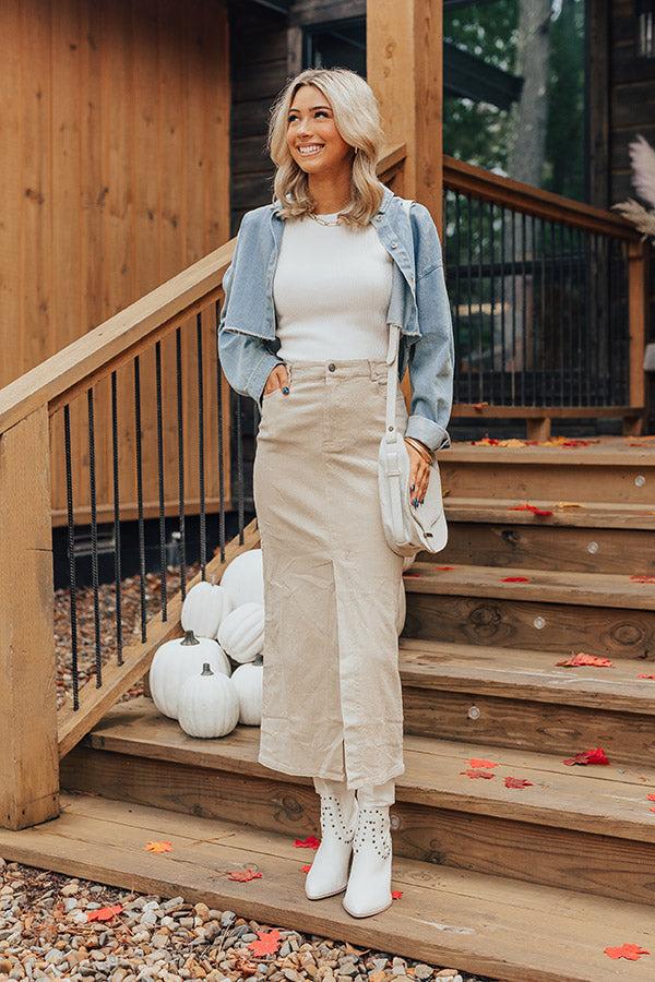 Impressions The Bristol High Waist Denim Skirt In Cream