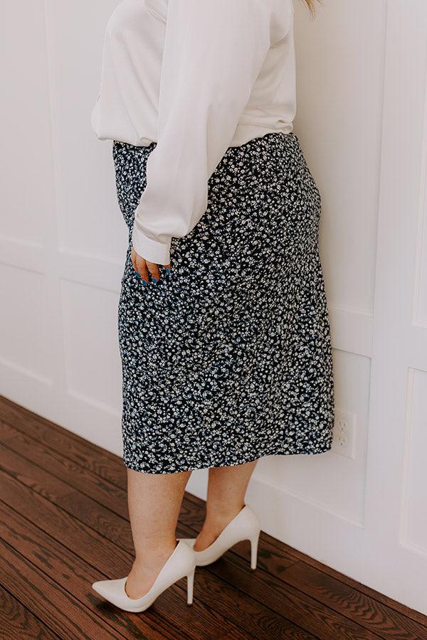 Impressions The Caitlyn High Waist Floral Midi Skirt In Navy Curves