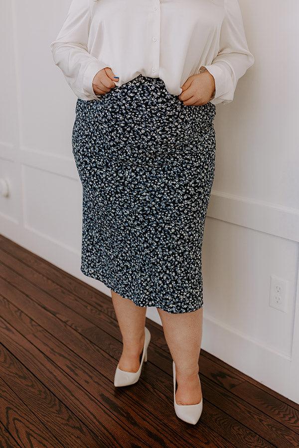 Impressions The Caitlyn High Waist Floral Midi Skirt In Navy Curves