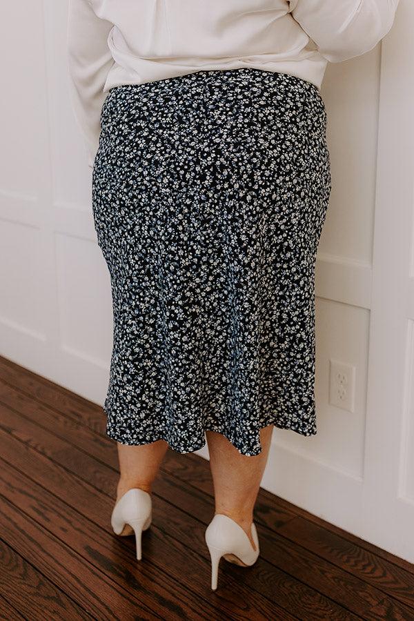 Impressions The Caitlyn High Waist Floral Midi Skirt In Navy Curves