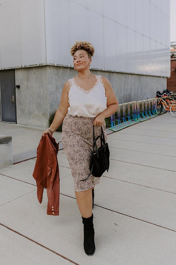 Impressions The Caitlyn High Waist Leopard Midi Skirt In Brown Curves