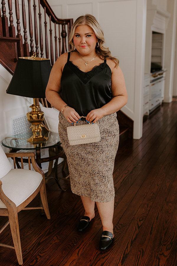 Impressions The Caitlyn High Waist Leopard Midi Skirt In Brown Curves