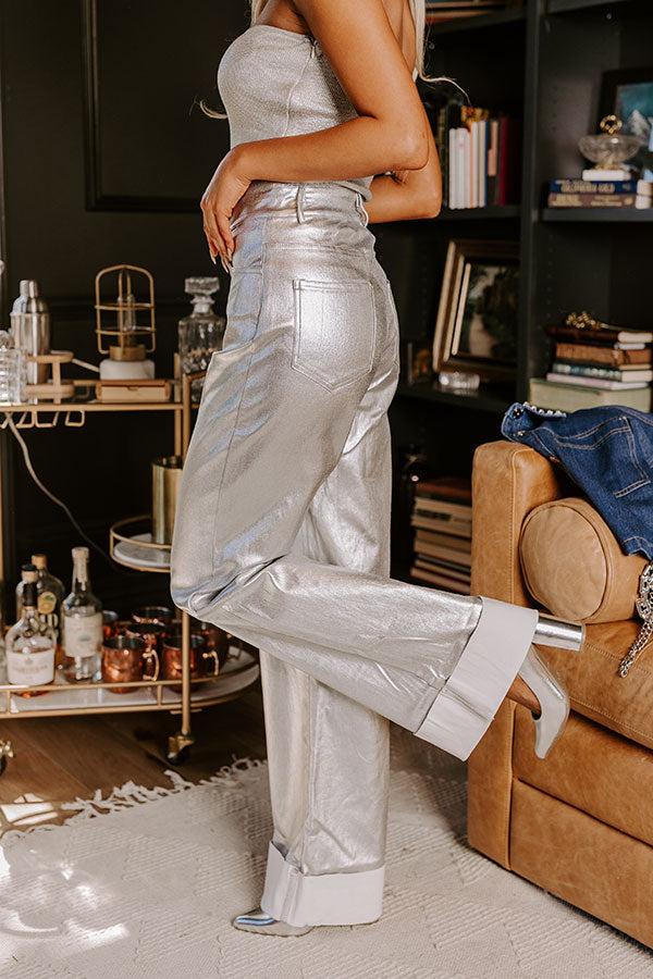 Impressions The Carter High Waist Wide Leg Pants In Silver
