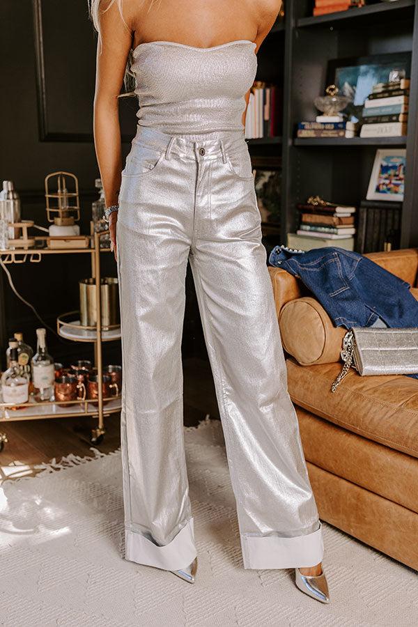 Impressions The Carter High Waist Wide Leg Pants In Silver