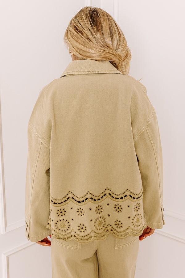 Impressions The Clara Eyelet Denim Jacket In Light Martini Olive