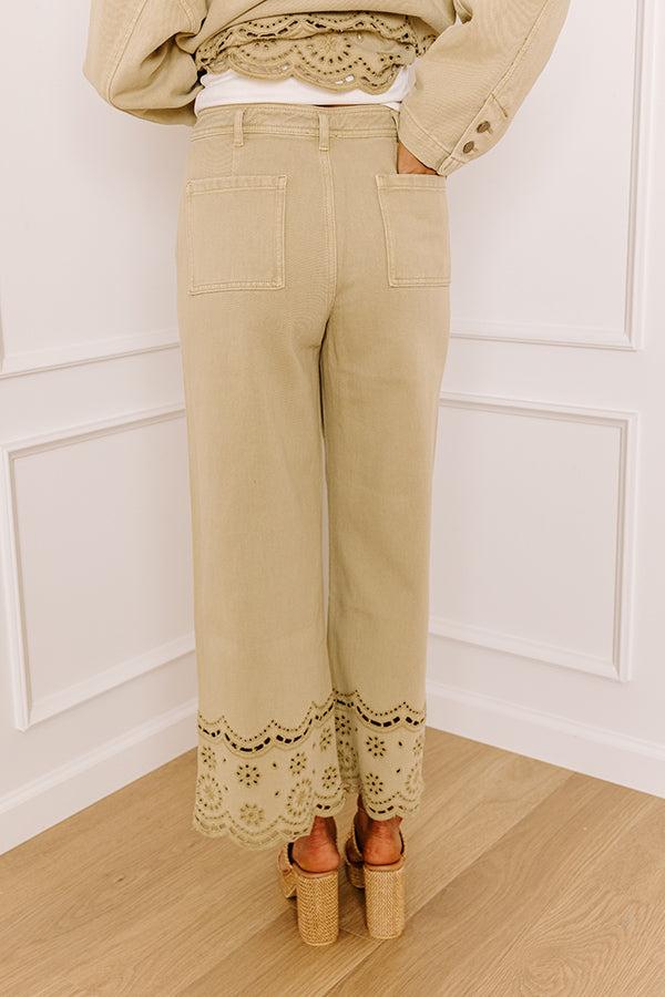 Impressions The Clara High Waist Wide Leg Eyelet Jean In Light Martini Olive