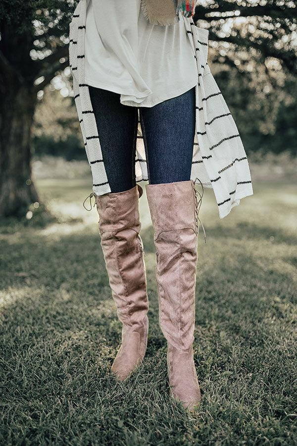 Impressions The Clara Over The Knee Faux Suede Boot In Taupe