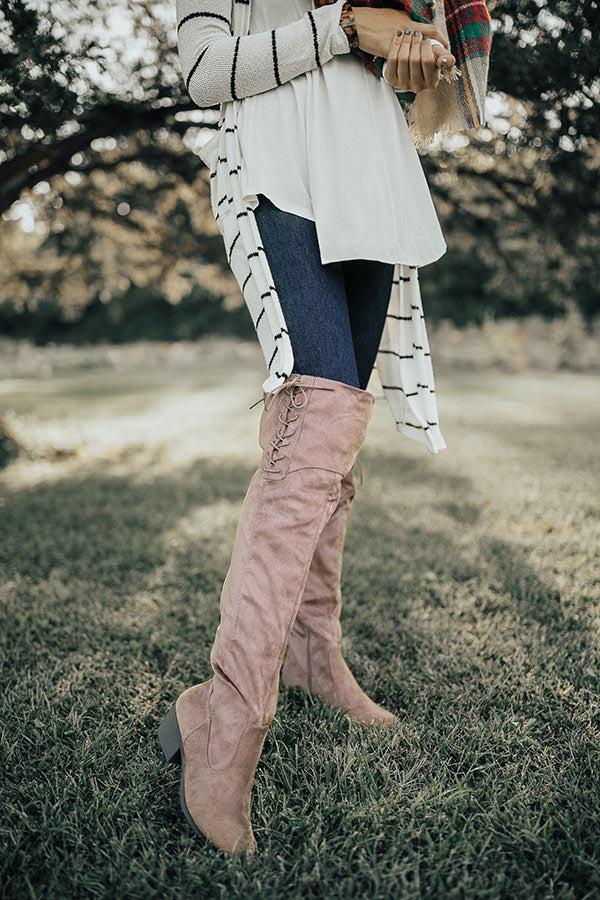 Impressions The Clara Over The Knee Faux Suede Boot In Taupe