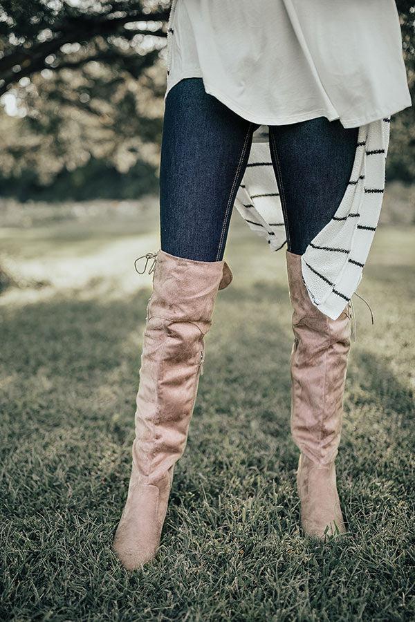Impressions The Clara Over The Knee Faux Suede Boot in Taupe