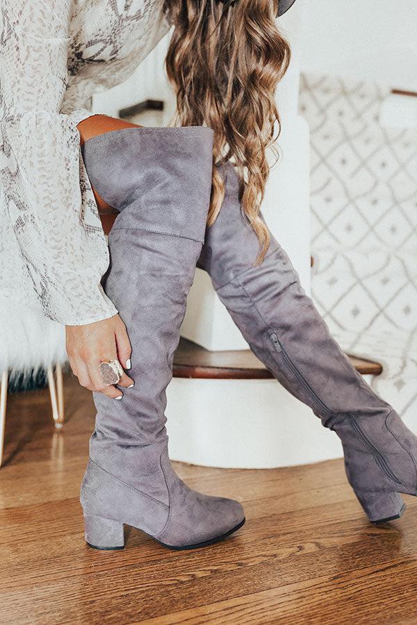 Impressions The Diana Faux Suede Thigh High Boot In Dark Grey