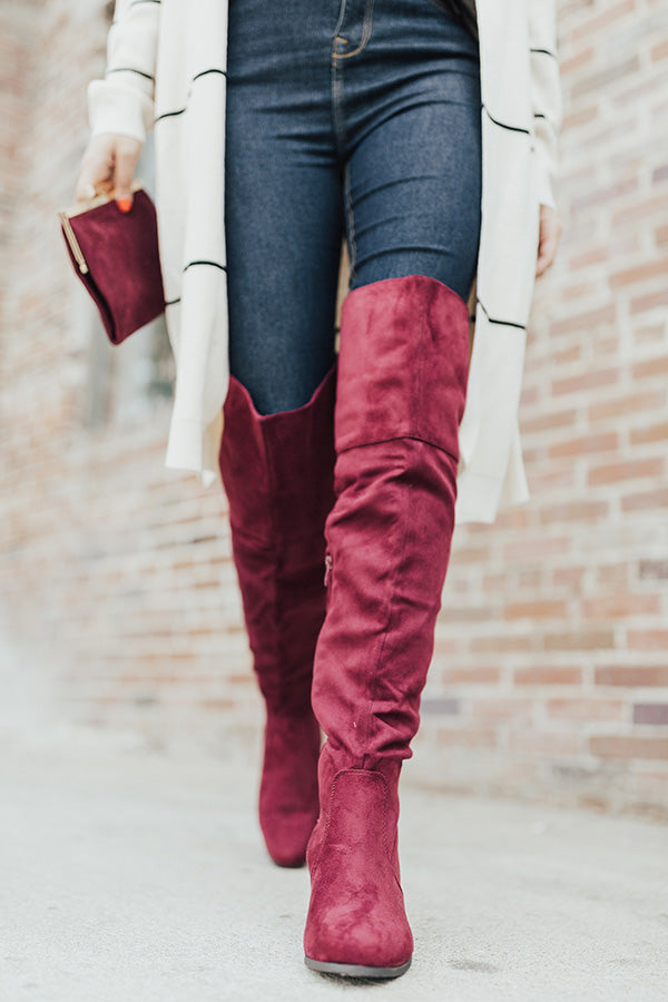 Impressions The Diana Faux Suede Thigh High Boot In Wine