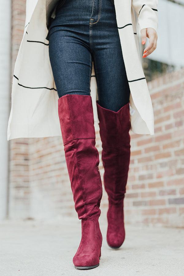 Impressions The Diana Faux Suede Thigh High Boot In Wine