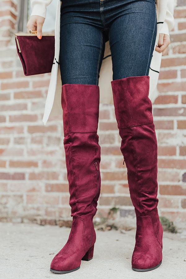 Impressions The Diana Faux Suede Thigh High Boot In Wine