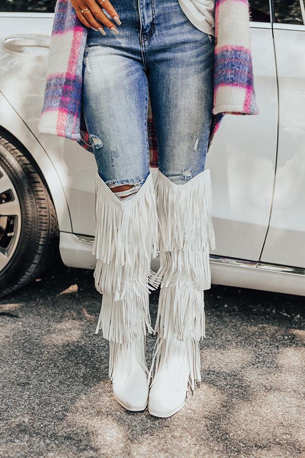 Impressions The Doss Knee High Fringe Boot In White