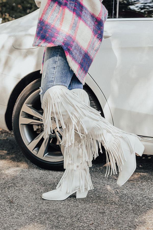 Impressions The Doss Knee High Fringe Boot In White