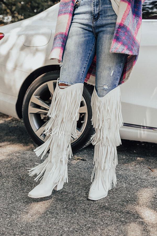 Impressions The Doss Knee High Fringe Boot In White