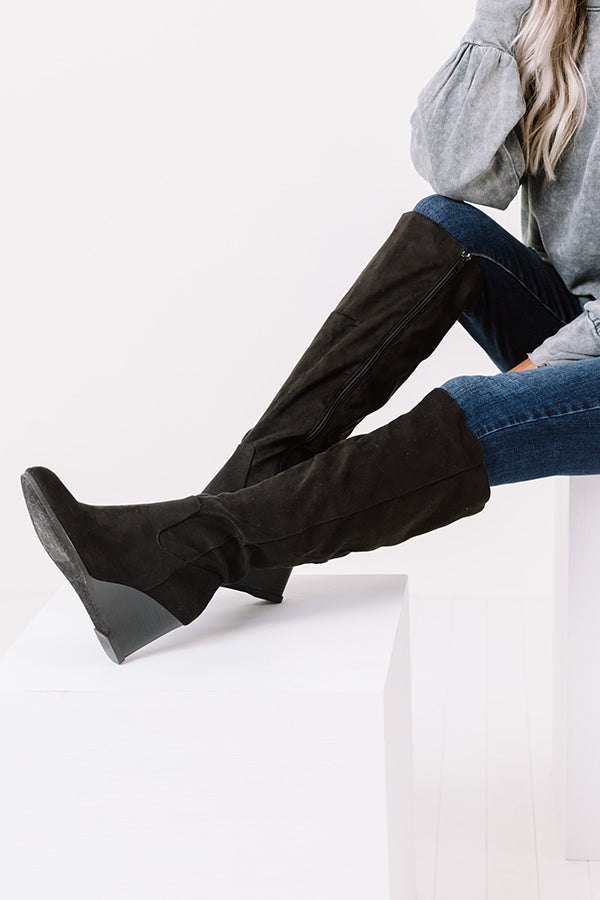 Impressions The Fawn Faux Suede Knee High Boot In Black