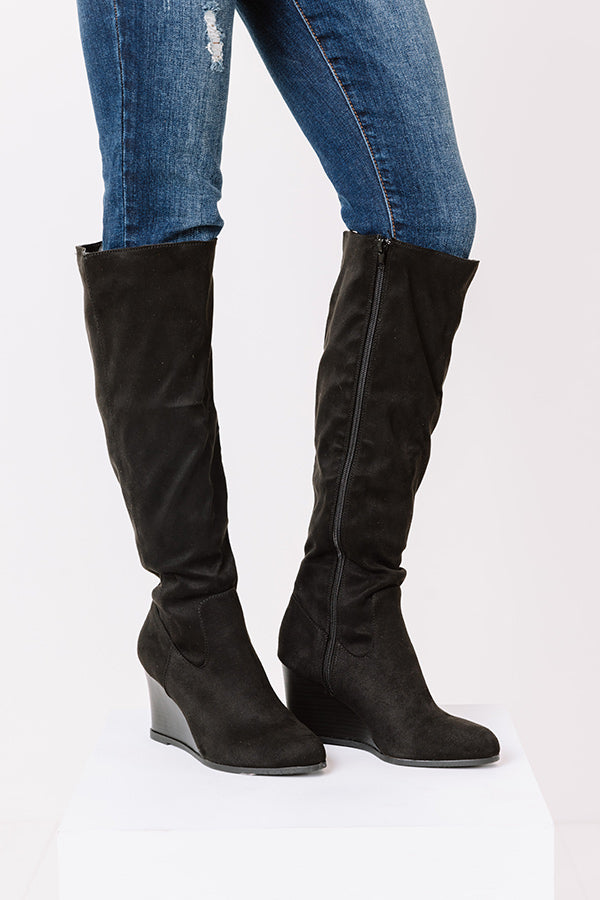 Impressions The Fawn Faux Suede Knee High Boot In Black